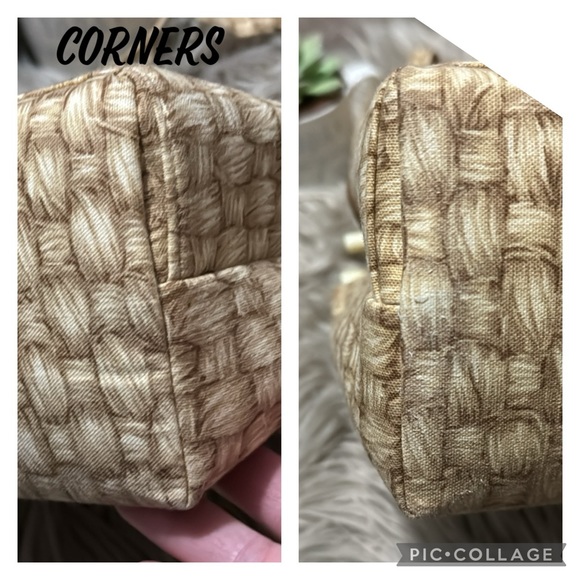 Vintage Toby Weston Convertible Bag-Cloth-Faux Woven Look Print-Tan/Beige - Picture 9 of 16